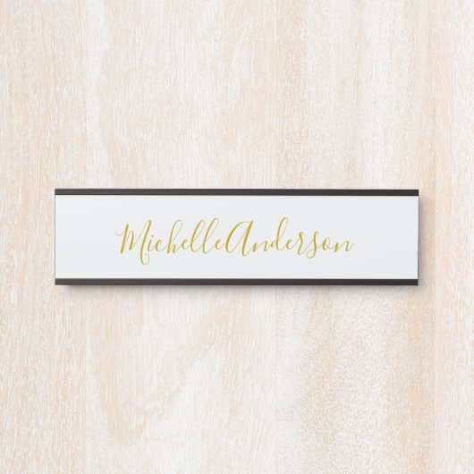 金ゴールド色モダンのミニマル手書き名 サインプレート (正面)