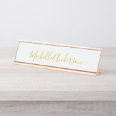 金ゴールド色モダンのミニマル手書き名 デスクネームプレート (正面)