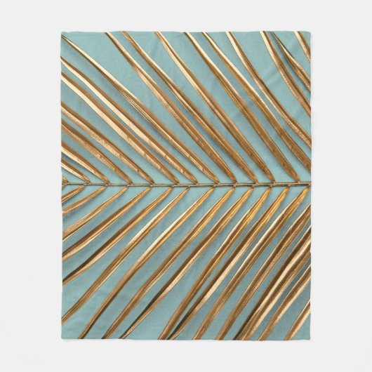 金ゴールド色彩の鮮やかのパーム模様 フリースブランケット (正面)