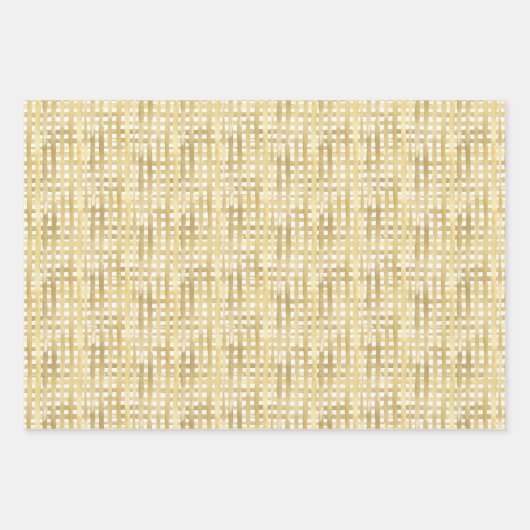 金ゴールド色彩の鮮やかカゴ織りクリスマス ラッピングペーパーシート (正面)