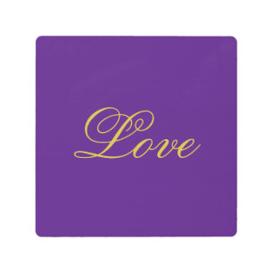 金ゴールド色文字ラブパープル書道 メタルプリント