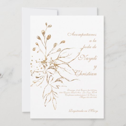 金ゴールド色結婚式招待状 招待状 (正面)