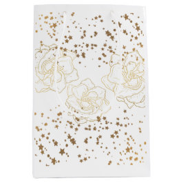 金ゴールド花と星屑 ミディアムペーパーバッグ