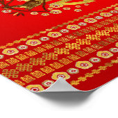 金ゴールド花と鳥の二重幸福のシンボル ポスター (角)