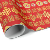 金ゴールド花と鳥の二重幸福のシンボル ラッピングペーパー (ロールコーナー)