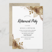 金ゴールド花エレガント退職パーティー招待状 招待状 (正面/裏面)