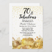金ゴールド花グリッター70と素晴らしい70誕生日 招待状 (正面/裏面)
