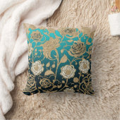 金ゴールド花ターコイズ背景装飾用クッション クッション (ブランケット)
