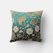 金ゴールド花ターコイズ背景装飾用クッション クッション (裏面)