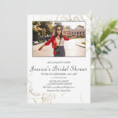 金ゴールド花ブライダルシャワー写真招待状 招待状 (スタンド正面)