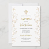 金ゴールド花ミニマリストスペインの洗礼 招待状 (正面)