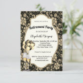 金ゴールド花ワイングラス、風船、退職パーティー 招待状 (スタンド正面)