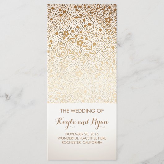 金ゴールド花ヴィンテージ白結婚式 プログラム (正面)