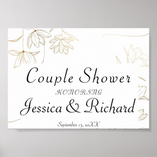 金ゴールド花夫婦シャワー歓迎ポスター看板 ポスター (正面)