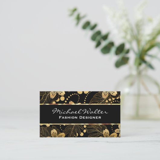 金ゴールド花柄 名刺 (スタンド正面)