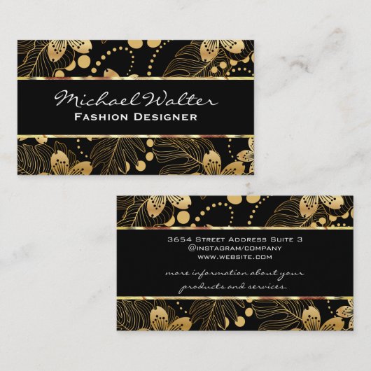 金ゴールド花柄 名刺 (正面/裏面)