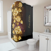金ゴールド花模様花ブラックパープルハウス名 シャワーカーテン (インサイチュ)