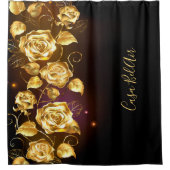 金ゴールド花模様花ブラックパープルハウス名 シャワーカーテン (正面)