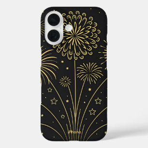 金ゴールド花火ミッドナイトiPhone 16ケース iPhone 16ケース