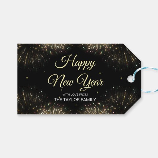金ゴールド花火2024新年おめでとう ギフトタグ (正面(横))