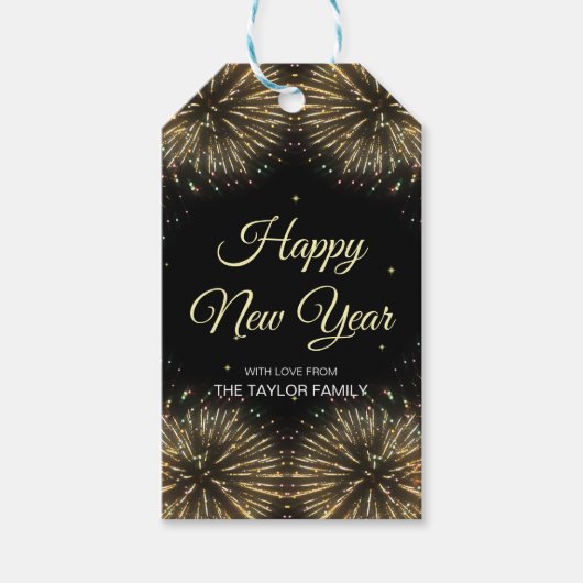 金ゴールド花火2024新年おめでとう ギフトタグ (正面)