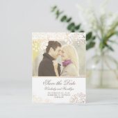 金ゴールド花白いヴィンテージ写真保存日 案内ポストカード (スタンド正面)