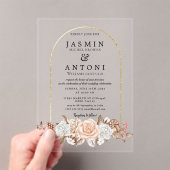 金ゴールド花秋結婚葉 アクリル招待状 (インサイチュ (ポータブル))