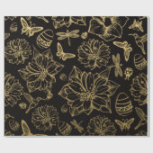 金ゴールド花、イースターエッグシームレスフラワー ラッピングペーパー (フラット)