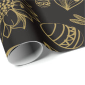 金ゴールド花、イースターエッグシームレスフラワー ラッピングペーパー (ロールコーナー)