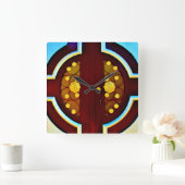 金ゴールド花 スクエア壁時計 (ホーム)