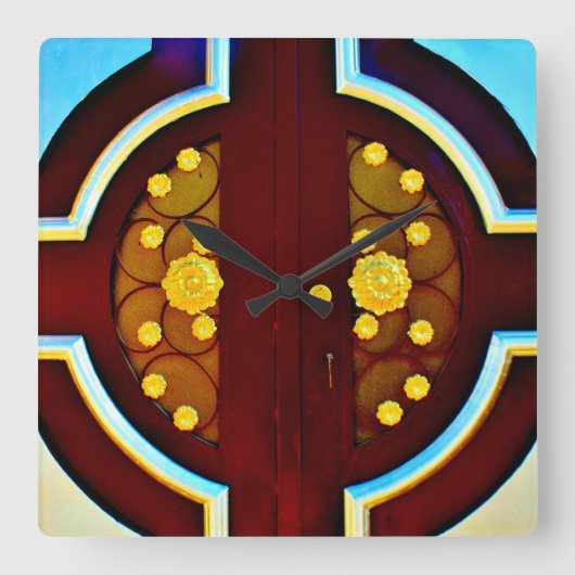 金ゴールド花 スクエア壁時計 (正面)