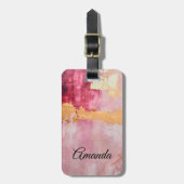 金ゴールド芸術的とピンクの抽象芸術 ラゲッジタグ (正面縦)