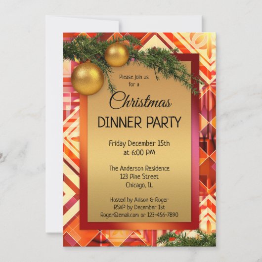 金ゴールド芸術的クリスマスディナーパーティの招待状 招待状 (正面)