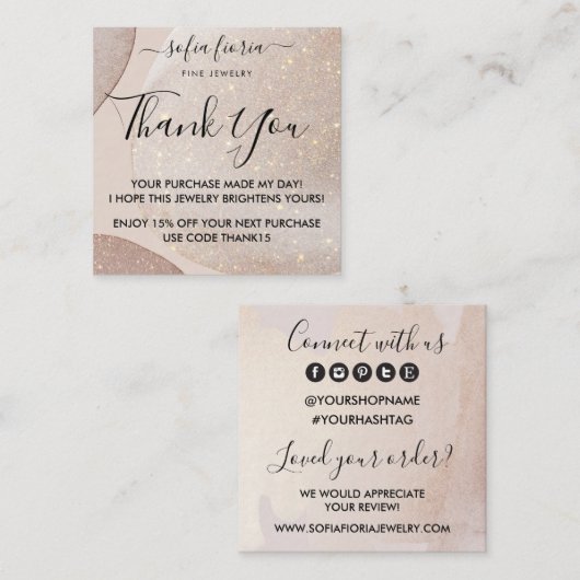 金ゴールド芸術的グリッターご注文ありがとうございます スクエア名刺 (正面/裏面)