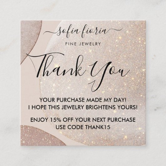 金ゴールド芸術的グリッターご注文ありがとうございます スクエア名刺 (正面)