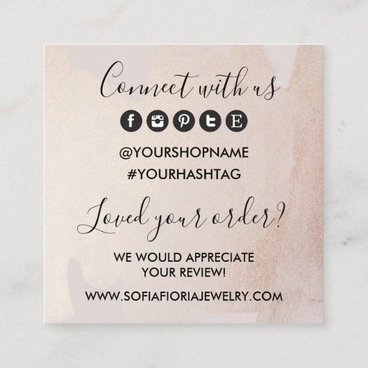 金ゴールド芸術的ジュエリーご注文ありがとうございます スクエア名刺 (裏面)