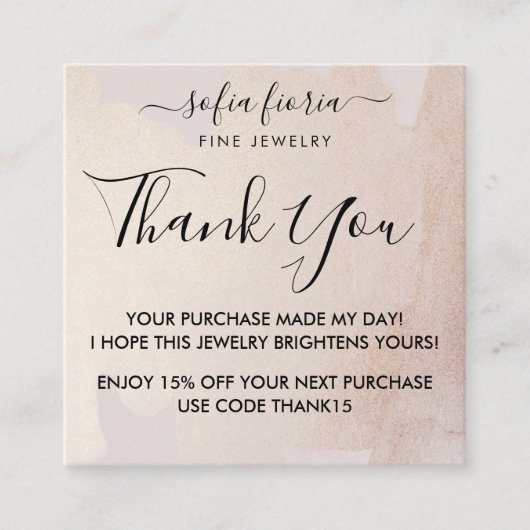 金ゴールド芸術的ジュエリーご注文ありがとうございます スクエア名刺 (正面)