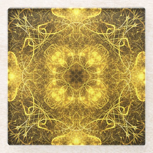 金ゴールド芸術的フラクタルデザイン_Coaster ガラスコースター (正面)