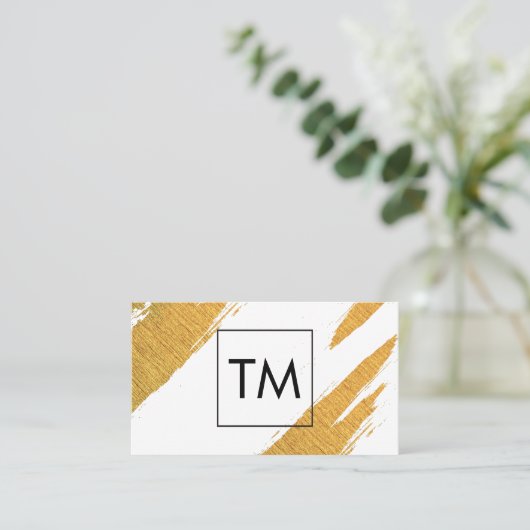 金ゴールド芸術的マークとブラックボックスのモノグラム 名刺 (スタンド正面)