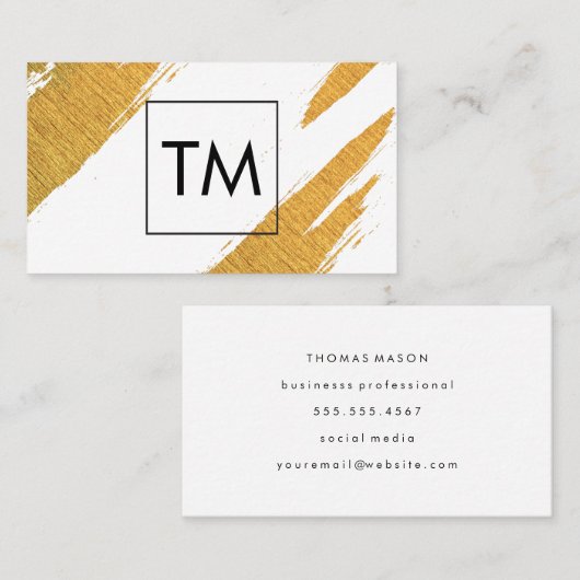 金ゴールド芸術的マークとブラックボックスのモノグラム 名刺 (正面/裏面)