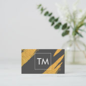 金ゴールド芸術的マークとホワイトボックスモノグラム 名刺 (スタンド正面)