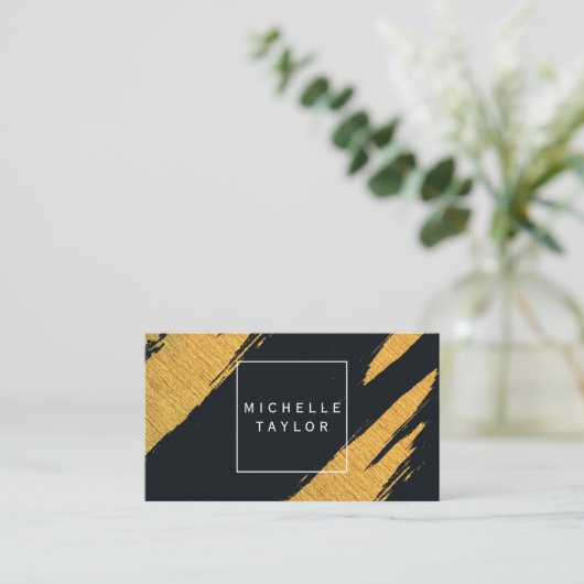 金ゴールド芸術的マーク（白いボックス） 名刺 (スタンド正面)