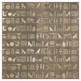 金ゴールド茶色のエジプト象形文字 ファブリック