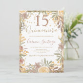 金ゴールド茶色フローラ水色キンセアニェラ写真 招待状 (スタンド正面)