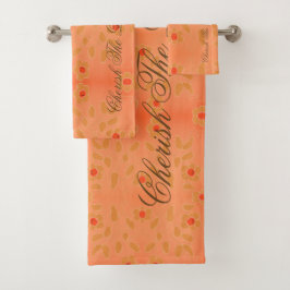 金ゴールド茶色フローラ開花 バスタオルセット