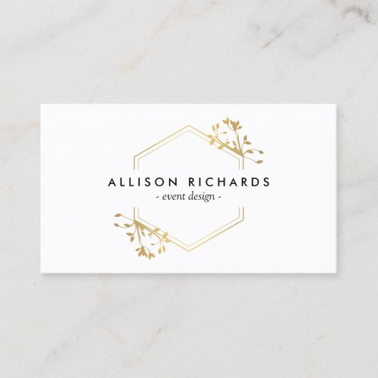 金ゴールド華美つる植物及びリーフエンブレム名刺 名刺 (正面)