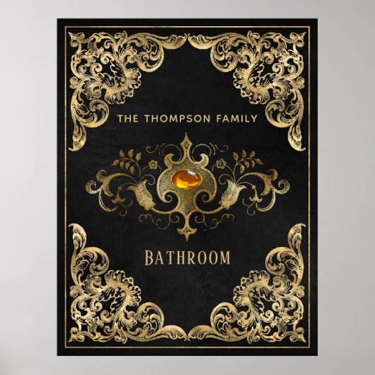 金ゴールド華美とブラックヴィンテージ宝石 ポスター (正面)