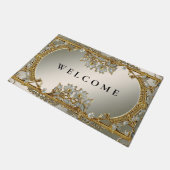 金ゴールド華美の白フローラ形式 ドアマット (アングル)
