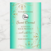 金ゴールド華美オーナメント製品ラベルのロゴ付きティール（緑がかった色） フードラベル (シングルラベル)