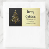 金ゴールド華美クリスマスツリー 長方形シール (バッグ)